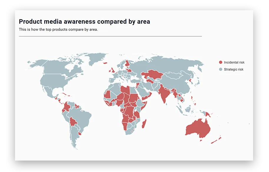 World map in the Atlastic platform comparing incidental and strategic risk by country